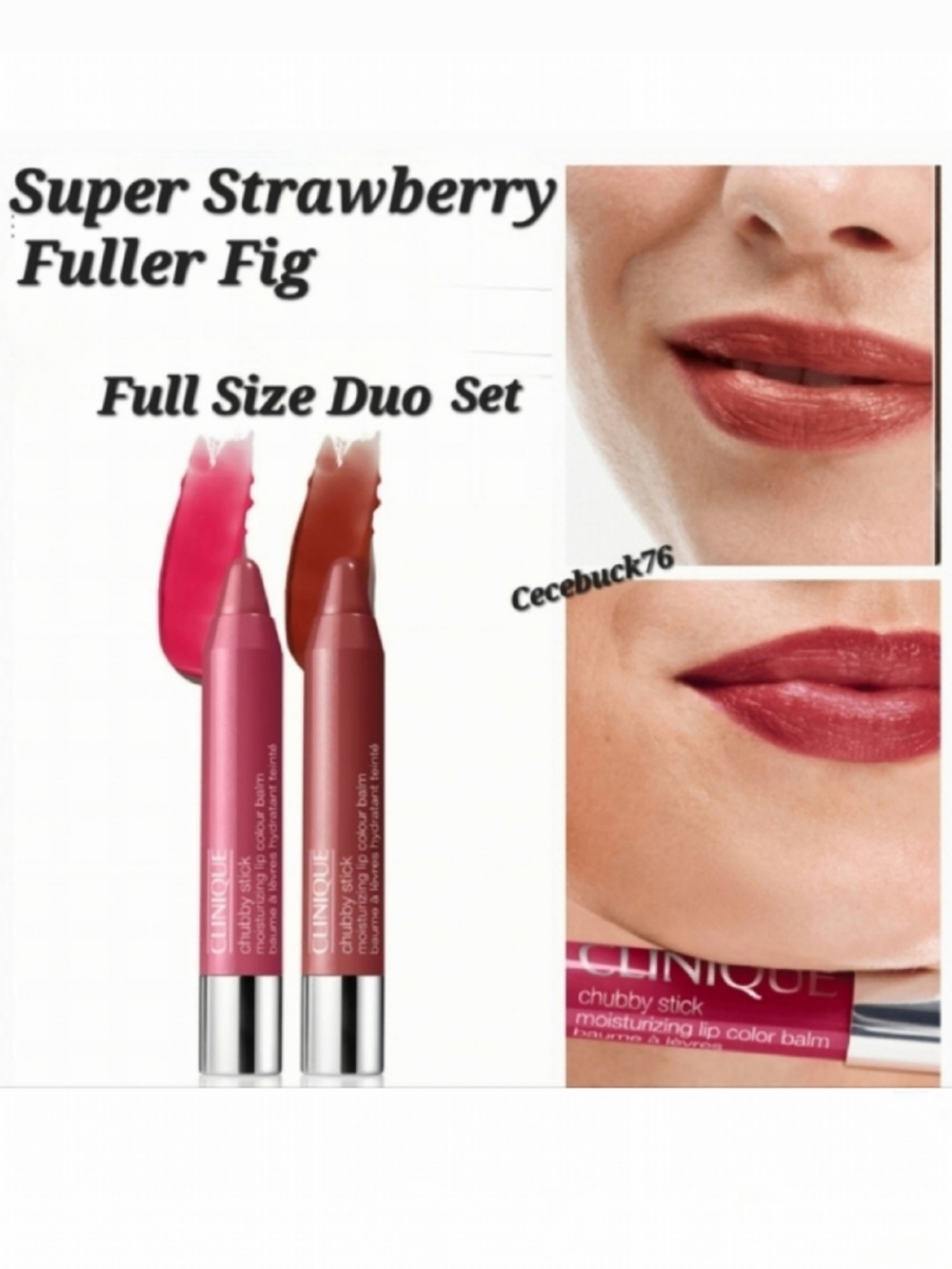 🌺Clinique Chubby Stick Lip Balm Duo Super Strawberry Fuller Fig  Color Balm